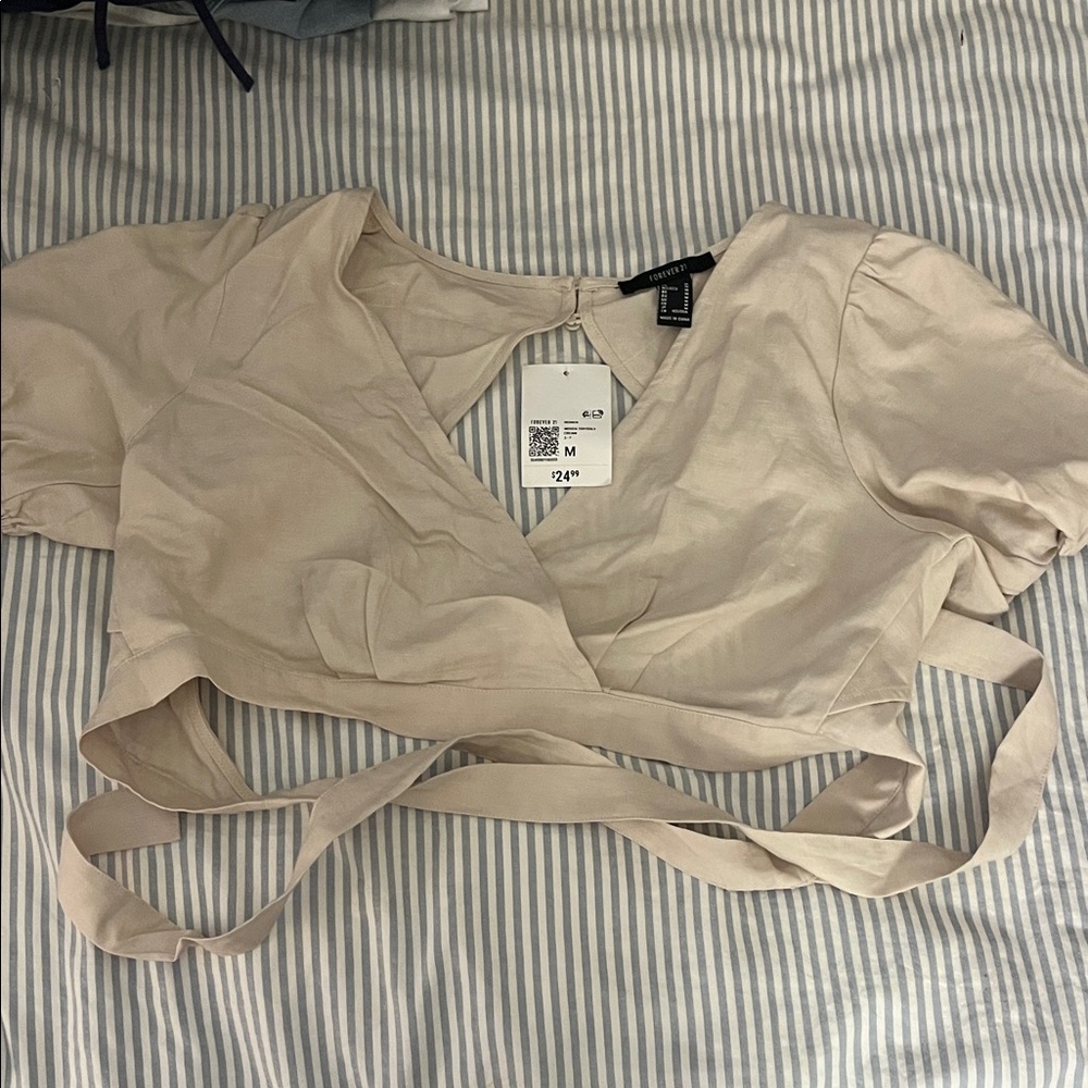Forever 21 Cream Wrap Crop Top
